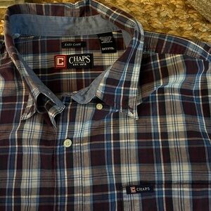 Chaps Mens Cotton Blend Burgundy/White/Blue Button Front